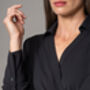 Luciana Black Crepe Classic Midi Shirt Dress, thumbnail 3 of 4