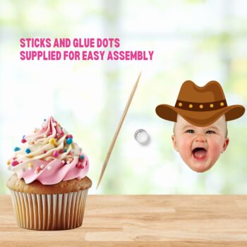 Personalised Cowboy And Cowgirl Photo Cupcake Toppers, 3 of 3