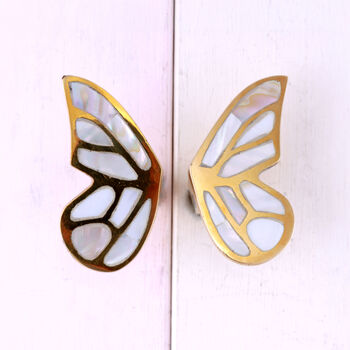 G Decor Set Of Two Handcrafted Brass And Mother Of Pearl Butterfly Wing Handles, 4 of 4