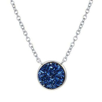 Blue Druzy Crystal Round 925 Sterling Silver Necklace, 3 of 4