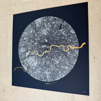 London Map Print: Gold Leaf Circular Screen Print, 2 of 6