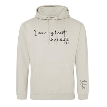 Personalised I Wear My Heart On My Sleeve Unisex Hoodie With Names On Sleeve, 5 of 5