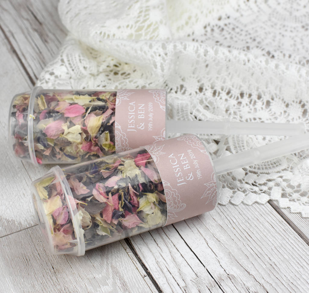 Lace Personalised Wedding Confetti Pops By Shropshire Petals