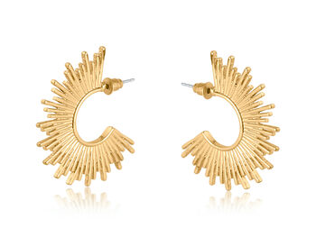 Gold Plated Sunburst Hoop Earrings, 2 of 3