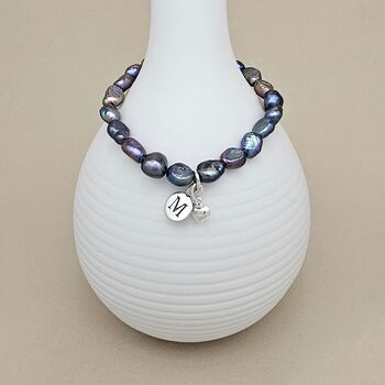 Personalised Black Pearl Heart Charm Bracelet, 5 of 9