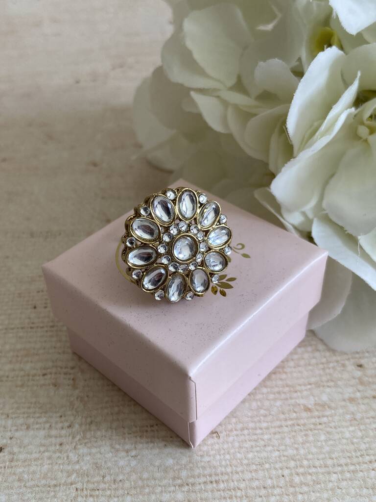 Antique Gold Adjustable Ring With Mehndi Plating, 1 of 5