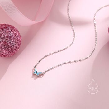 Sterling Silver Extra Tiny Opal Butterfly Necklace, 2 of 12