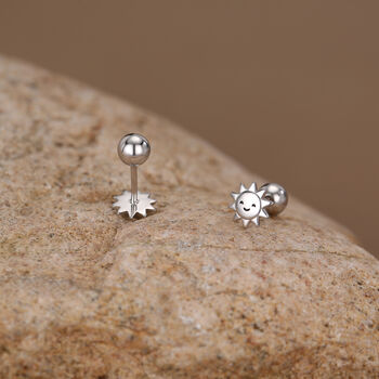 Sterling Silver Cute Sun 18 G Screw Back Stud Earrings With Ball Backs, 6 of 11