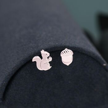 Mismatched Squirrel And Acorn Nut Stud Earrings In Sterling Silver, 7 of 12