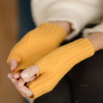 Fingerless Chevron Mix Cable Knit Gloves, 4 of 11