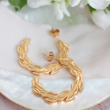 Willow Leaf Gold Hoop Earrings, 4 of 9