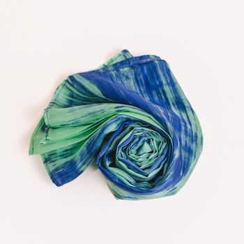 100% Mulberry Silk Scarf, Green And Blue, Aurora Borealis, 6 of 9