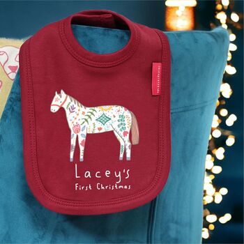 Personalised Nordic Horse First Christmas Bib, 4 of 7