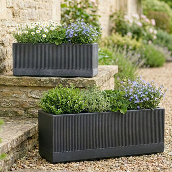 Set Of Two Mela Wide Black Ribbed Planter, 2 of 6