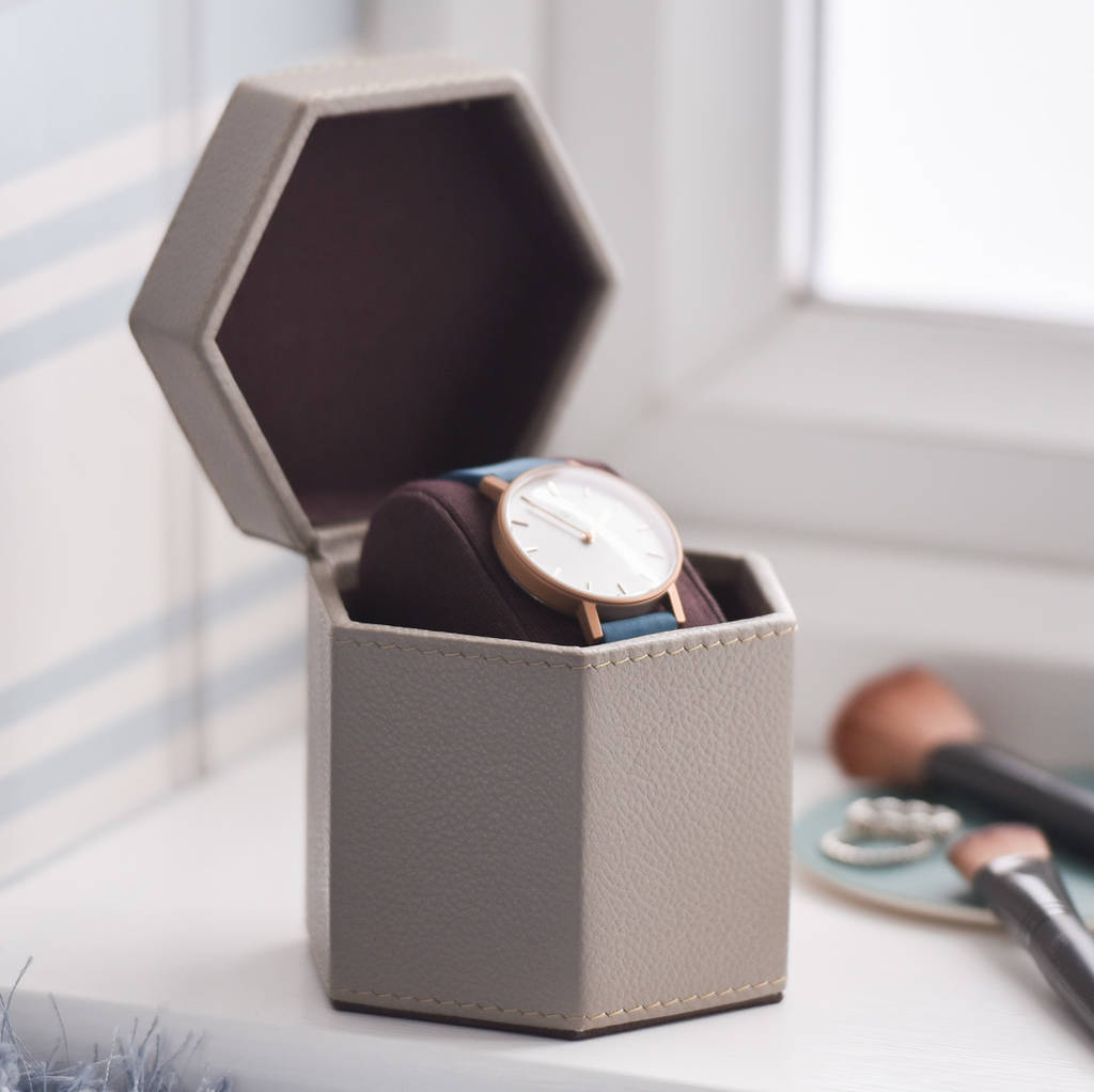 Hexagonal Leather Jewellery And Watch Box Two Colours By ginger rose ...