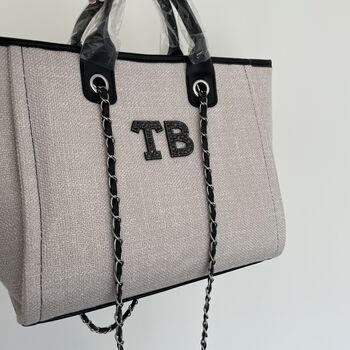 Personalised White And Black Large Chain Tote Beach Bag, 4 of 9