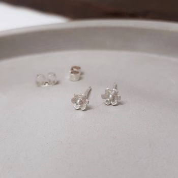 Sterling Silver Tiny Hawthorn Flower Studs, 3 of 5