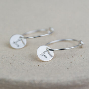 Sterling Silver Circle Initial Charm Hoops, 2 of 4