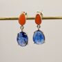 Raw Blue Sapphire, Coral Silver Earrings, thumbnail 1 of 7