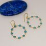 Blue Turquoise Gold Hoop Earrings, thumbnail 4 of 5