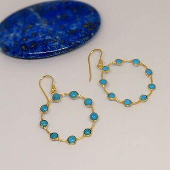 Blue Turquoise Gold Hoop Earrings, 4 of 5