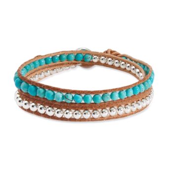 Draco Tan Leather Wrap Bracelet With Turquoise, 2 of 4