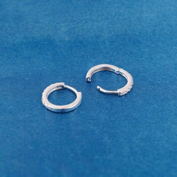 Silver Cz Stone Huggie Hoop Earrings, 6 of 7