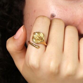 Stainless Steel Lily Adjustable Ring In Gold Plating, 2 of 5