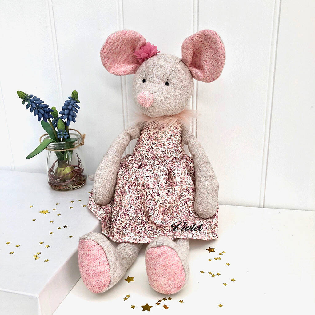Personalised Linen Toy Mouse, 1 of 2