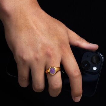 Silver Purple Gemstone Oval Signet Ring For Men / Women, 7 of 11
