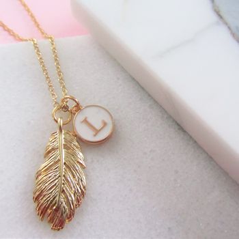 Golden Feather And Initial Necklace Gift For Her, 2 of 3