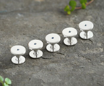 Men's Sterling Silver Tuxedo Shirt Studs With Natural Blue Sapphires, Set Of Five, 3 of 5