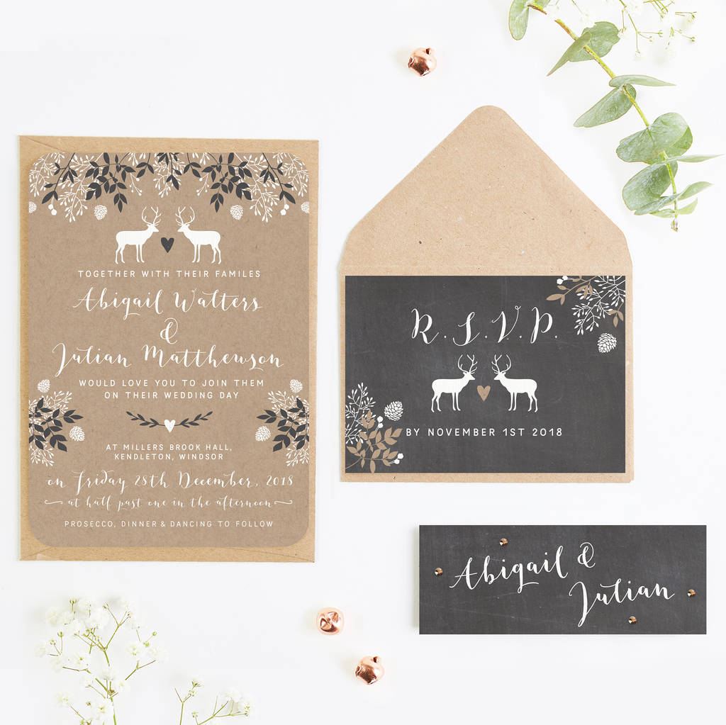 Chalkboard And Kraft Winter Stag Wedding Invitation By Chalkboard And Kraft Winter Stag Wedding Invitation