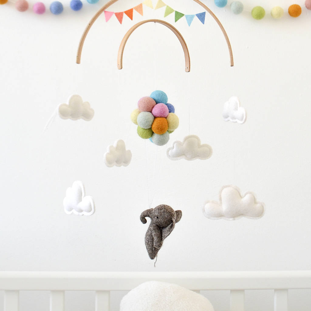 Elephant Flying With Rainbow Balloons Nursery Mobile, 1 of 12