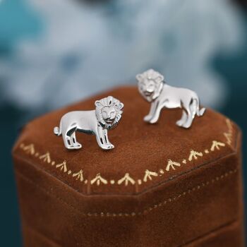 Tiny Lion Stud Earrings In Sterling Silver, 3 of 11
