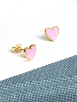 18 K Gold Plated Enamel Love Heart Stud Earrings, 6 of 12