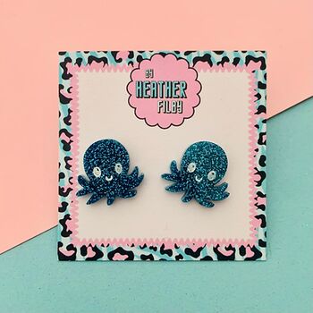 Octopus Glitter Studs, 4 of 4