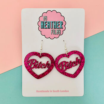 Hot Pink Glitter Bitch Earrings, 5 of 6