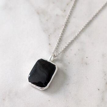 'The Rectangle' Black Tourmaline Sterling Silver Necklace, 4 of 8