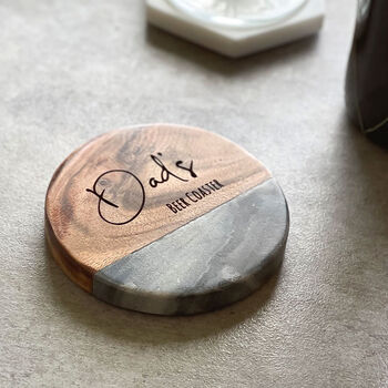 Personalised Marble And Acacia Coaster, 3 of 9