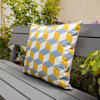 Cube Yellow Water Resistant Garden Outdoors Cushion, 5 of 7