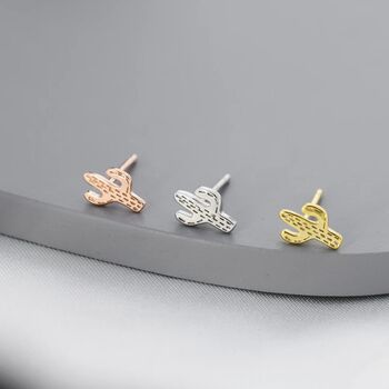 Tiny Cactus Stud Earrings In Sterling Silver, 4 of 12