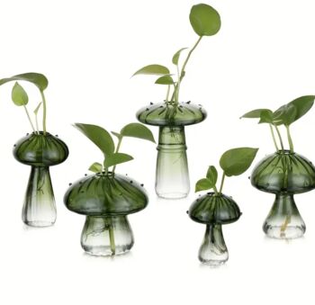 Set Of Five Glass Mushroom Bud Vases, 3 of 3