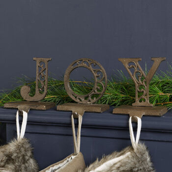 Set Of Three Joy Christmas Stocking Hangers, 3 of 6
