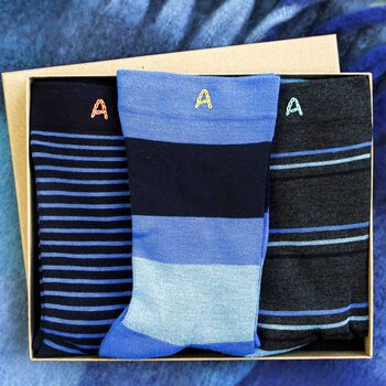 Personalised Initial Mens Soft Bamboo Socks Gift Set, 2 of 5