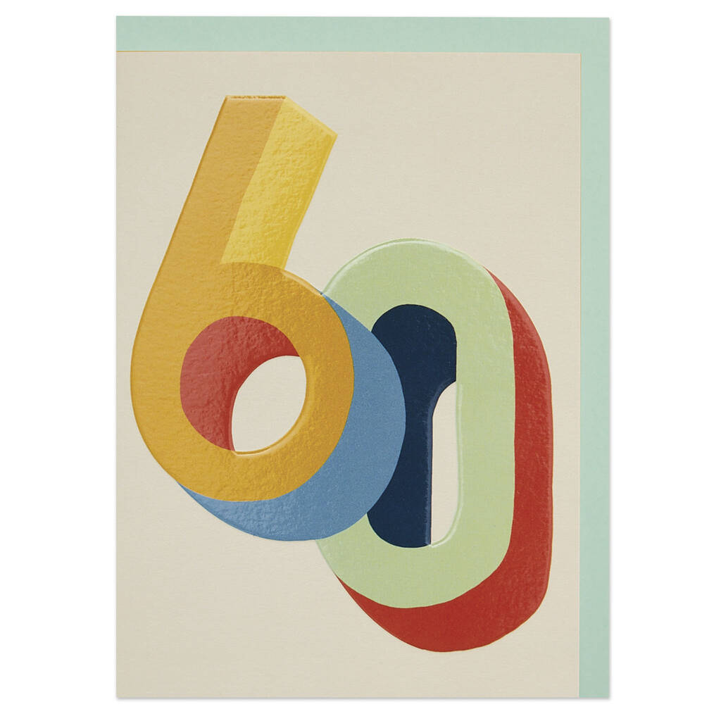 Bright Colourful 3D Numbers Age 60 Birthday Card By Raspberry Blossom ...