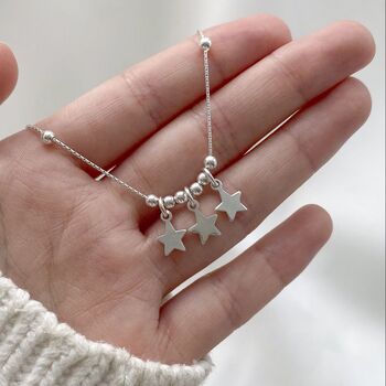 Sterling Silver Anklet, Silver Star Trio, 2 of 4