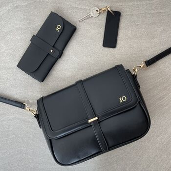 Personalised Embossed Smooth Faux Leather Satchel Cross Body Bag, 5 of 6