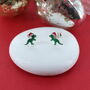 Dinosaur In Santa Hat Stud Earrings, thumbnail 1 of 2