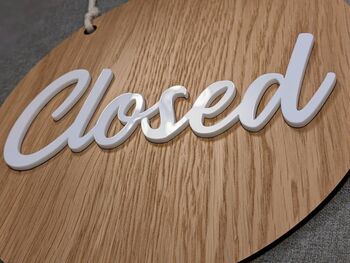 Open Closed Two Side Shop Sign Door Oak Wood Acrylic, 8 of 10